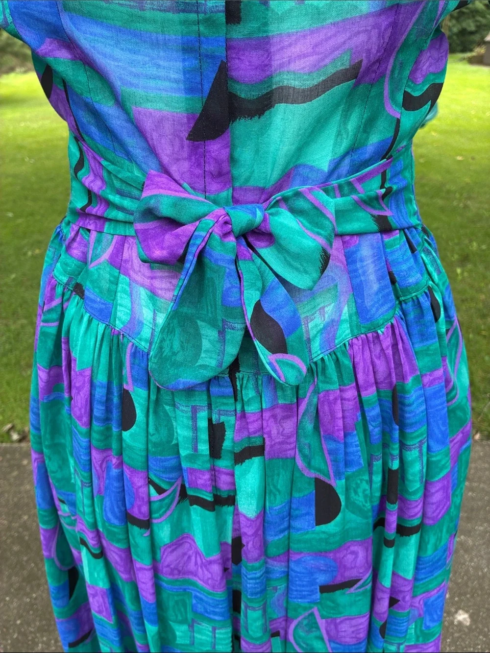 Vintage Teal & Purple Short Sleeve Dress